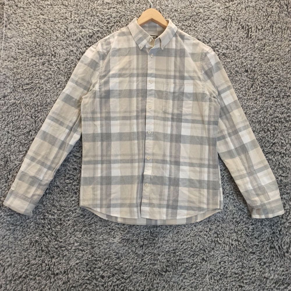 Express Men Shirt Medium Gray Corduroy Plaid Button Down Collared Long Sleeves